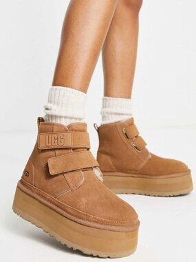 UGG Neumel High Heritage Platform Boots Chestnut Tan Suede Leather Size 6